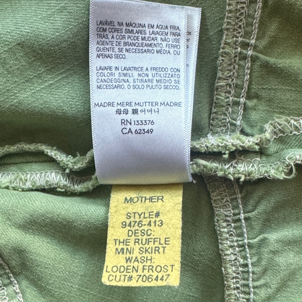 MOTHER The Ruffle Mini Skirt Loden Frost Green Size 25 - Picture 8 of 8
